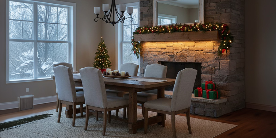 Dining room fireplace LED lighting