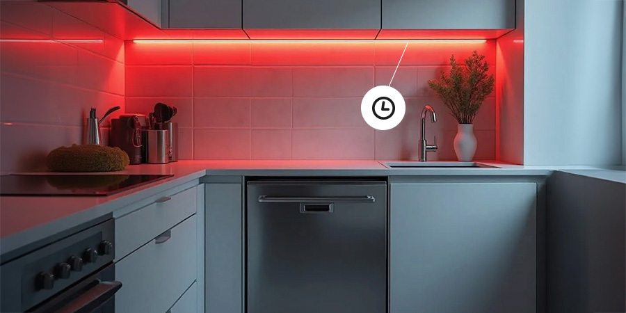 RGB undercabinet kitchen lights on a timer through Leona Smart app