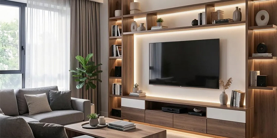 Living Room TV and Shelves LED Lighting