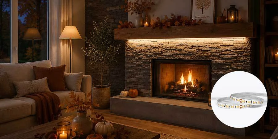 Above Fireplace Warm White LED Strip Lighting