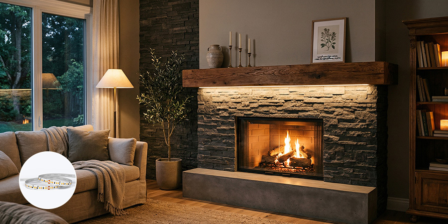 Living Room Fireplace Flexfire Sienna Dim-to-Warm Accent Lighting