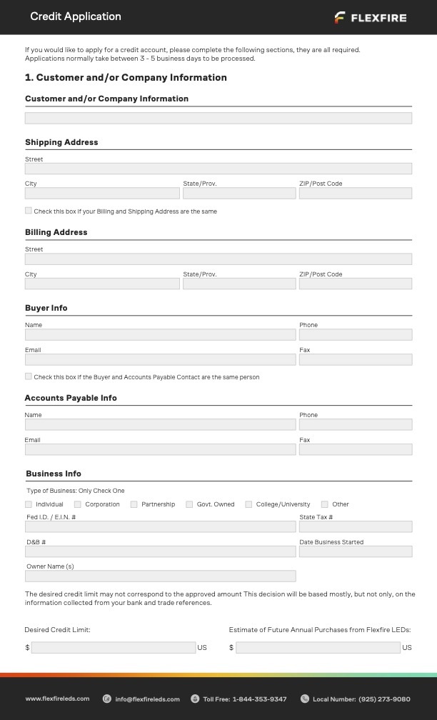 Flexfire LEDs Credit Application Form