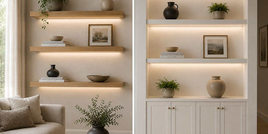 LED Lighting and Floating Shelves Examples