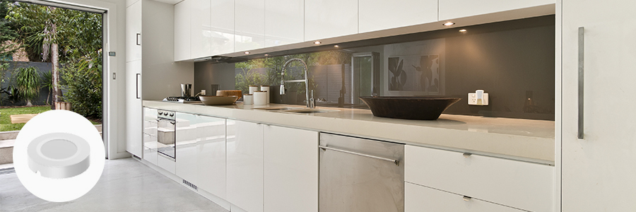 Modern kitchen with Victory Select LED puck lights under cabinets for task lighting