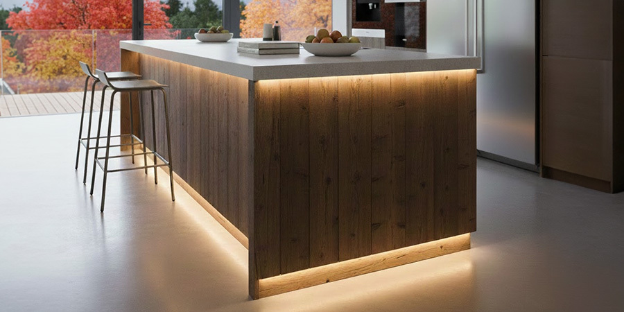 Undercounter lighting around kitchen island