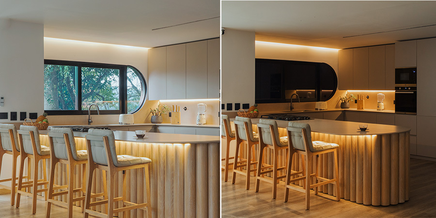  LED strip and cove lighting transforming a contemporary kitchen island