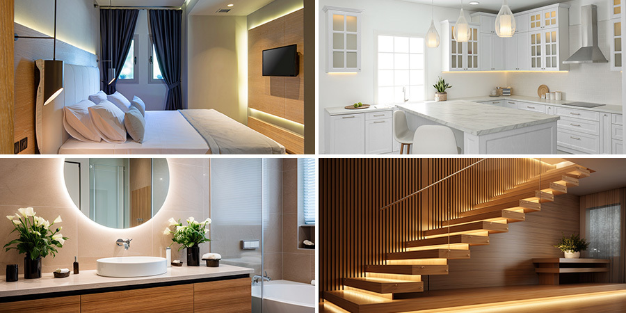 LED lighting collage with different applications