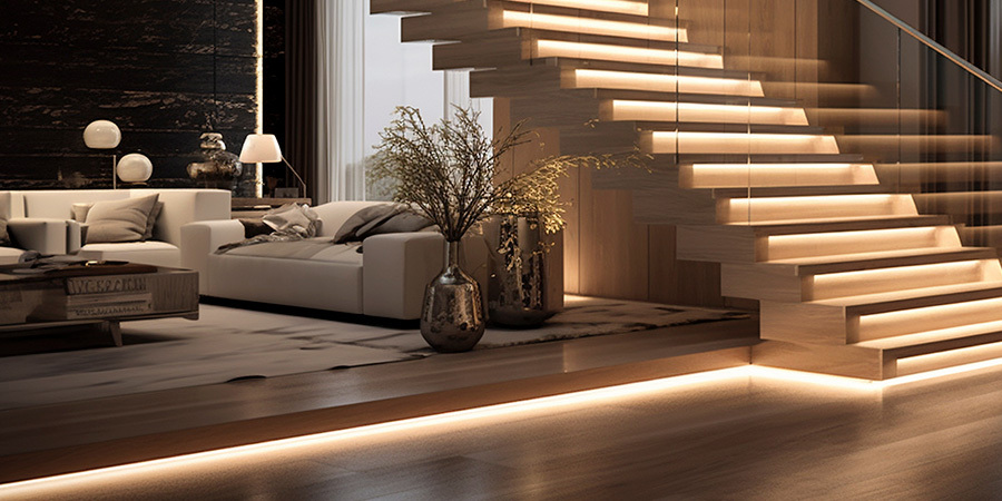 LED living room floor and stairs lighting