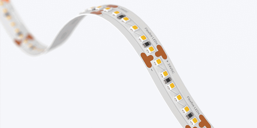 Close-up of flexible LED strip light changing color temperature