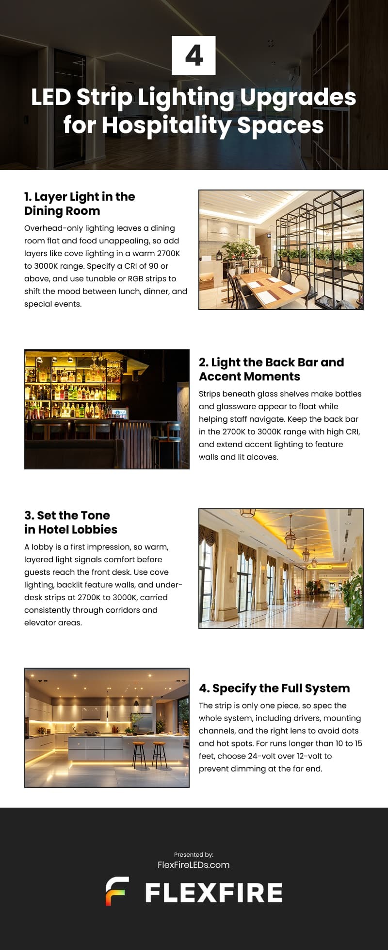 4 LED Strip Lighting Upgrades for Hospitality Spaces Infographic