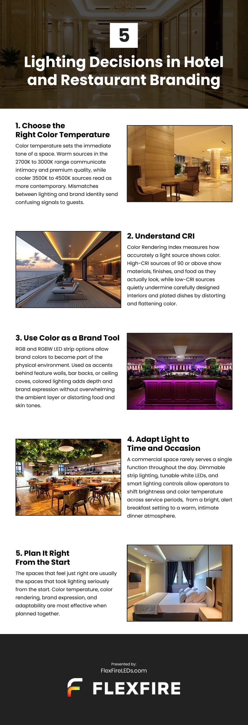 5 Lighting Decisions in Hotel and Restaurant Branding Infographic
