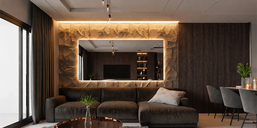 Backlit living room mirror