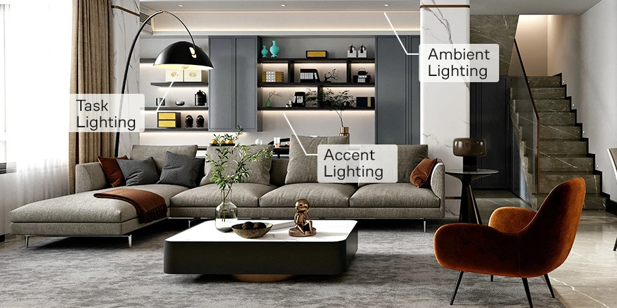 Living room layering lighting