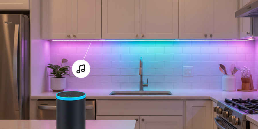 Music synced undercabinet RGB kitchen lighting