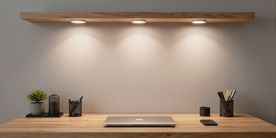 Source Mounted LED Puck Lights Above Desk