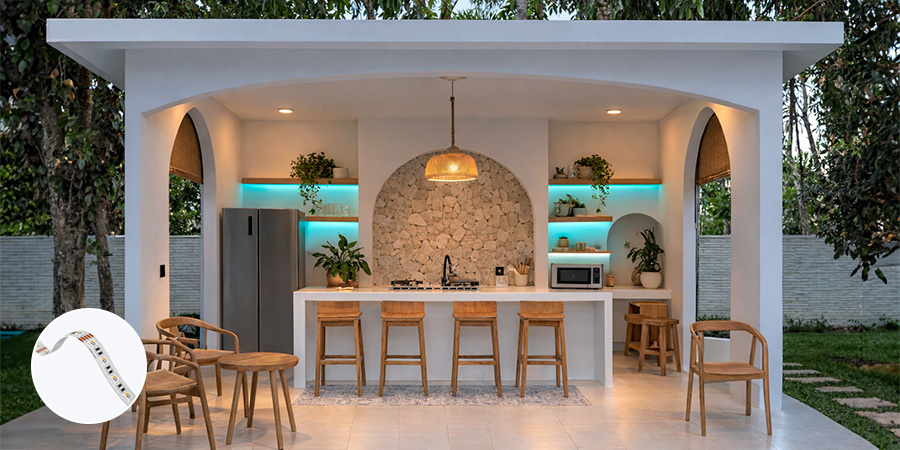 Outdoor kitchen accent color-changign RGB lighting
