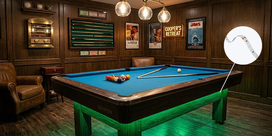 Pool Table Single COlor Green Light Under Table