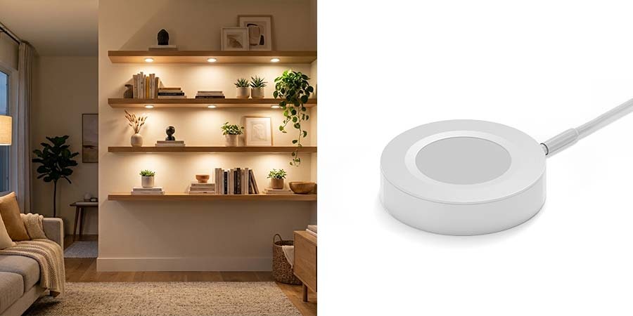 Flexfire Puck Lights Living Room Shelves