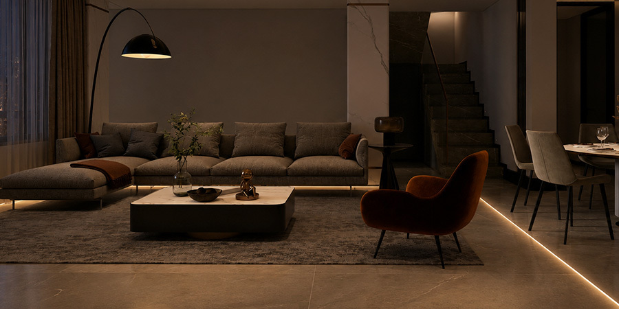 LED evening lighting, living room