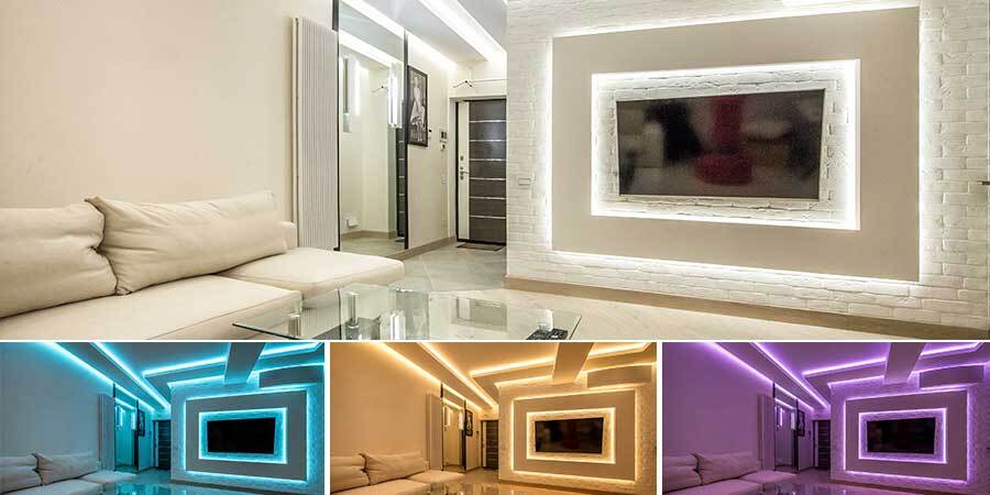 Living Room Example with White and RGB Color Changing Lights