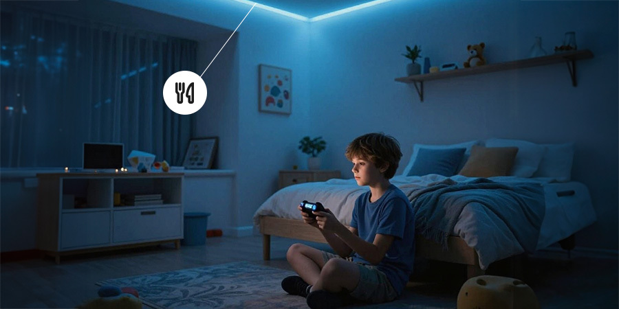 Cove lighting controlled via Leona Smart app