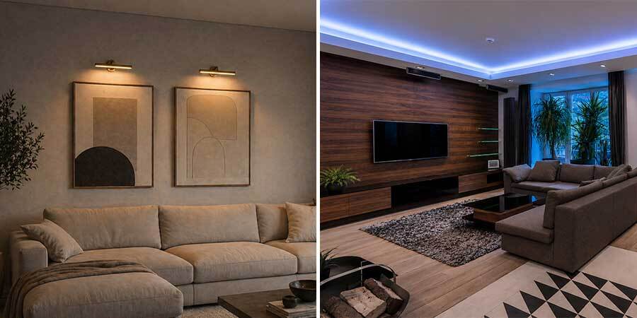 Living Room LED Lighting Color Comparison Warm vs Blue