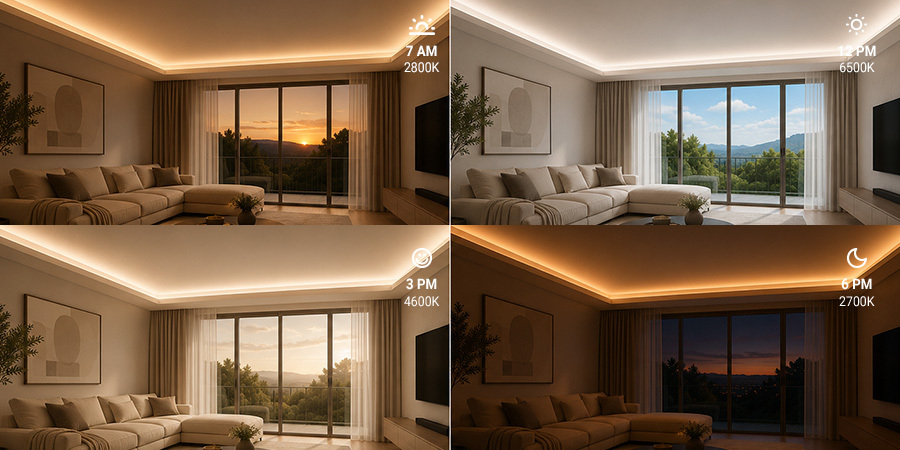 Tunable White LED Strip Lighting Circadian Rhythm Examples Cove Lighting