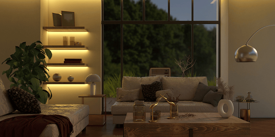Living Room Shelf Lighting Dynamic Tunable Temperature