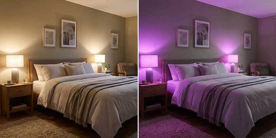 Bedroom lamps with RGB LED light smart bulbs