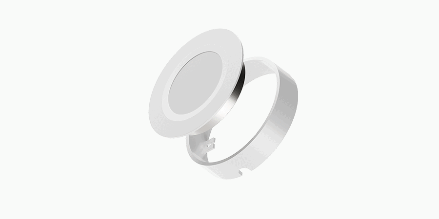Victory Select LED puck light with detachable ring for surface or recessed mounting, rotating view