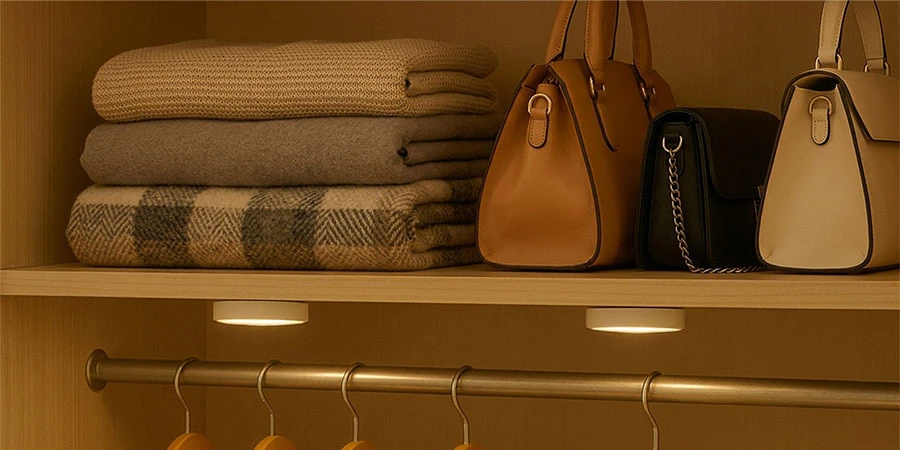 Puck lights inside bedroom closet