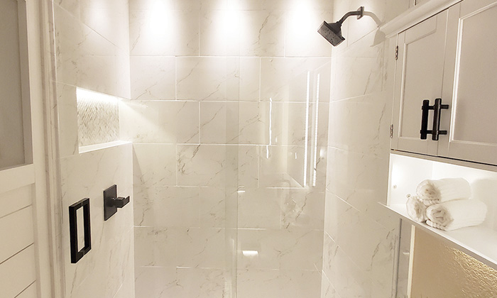 shower niche with accent lighting using LED strip lights