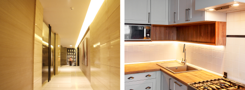 Kitchen under cabinet and hallway lighting with LED strips