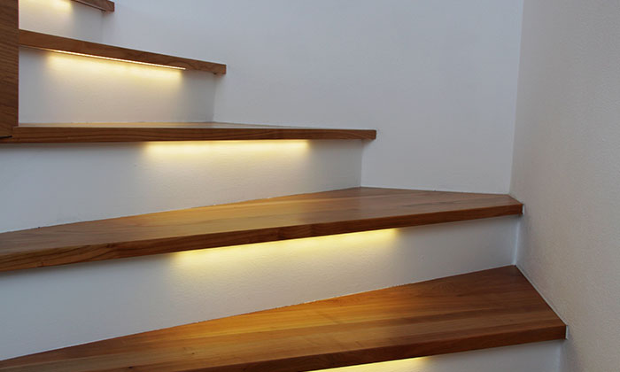 staircase lighting design ideas with slim led strip light