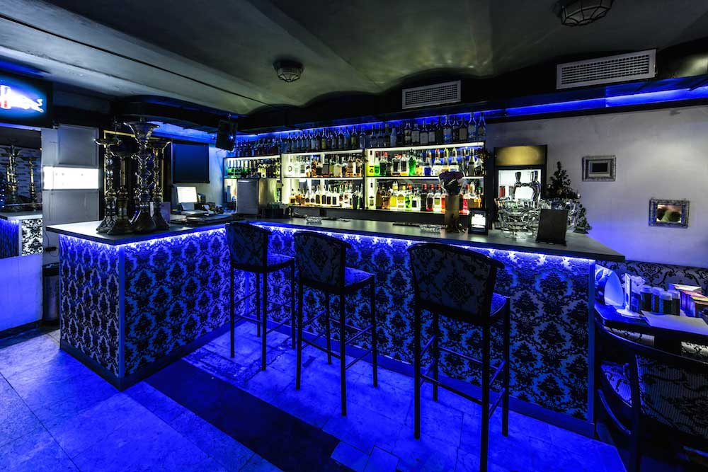 bright blue under bar lighting