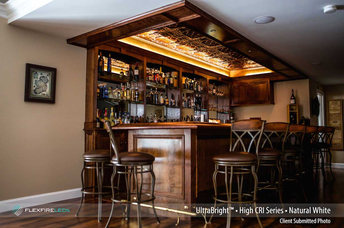 beautiful wooden hotel bar design with high CRI lights