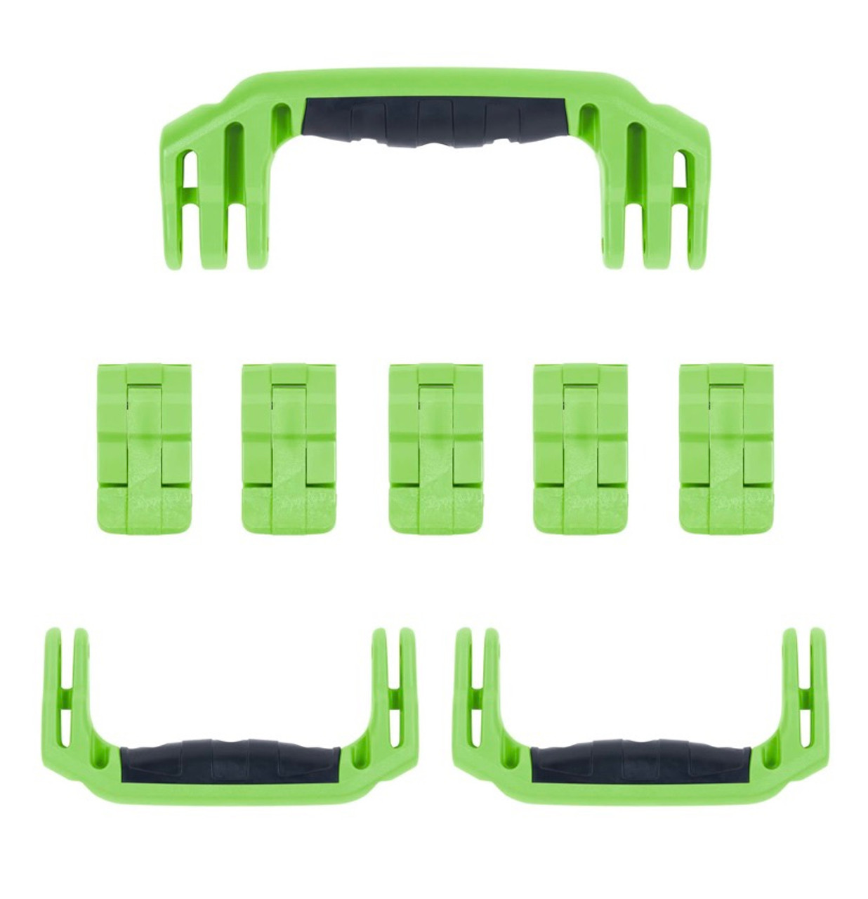 PELICAN 1637 AIR REPLACEMENT HANDLES & LATCHES, LIME GREEN, DOUBLE-THROW (SET OF 3 HANDLES, 5 LATCHES)