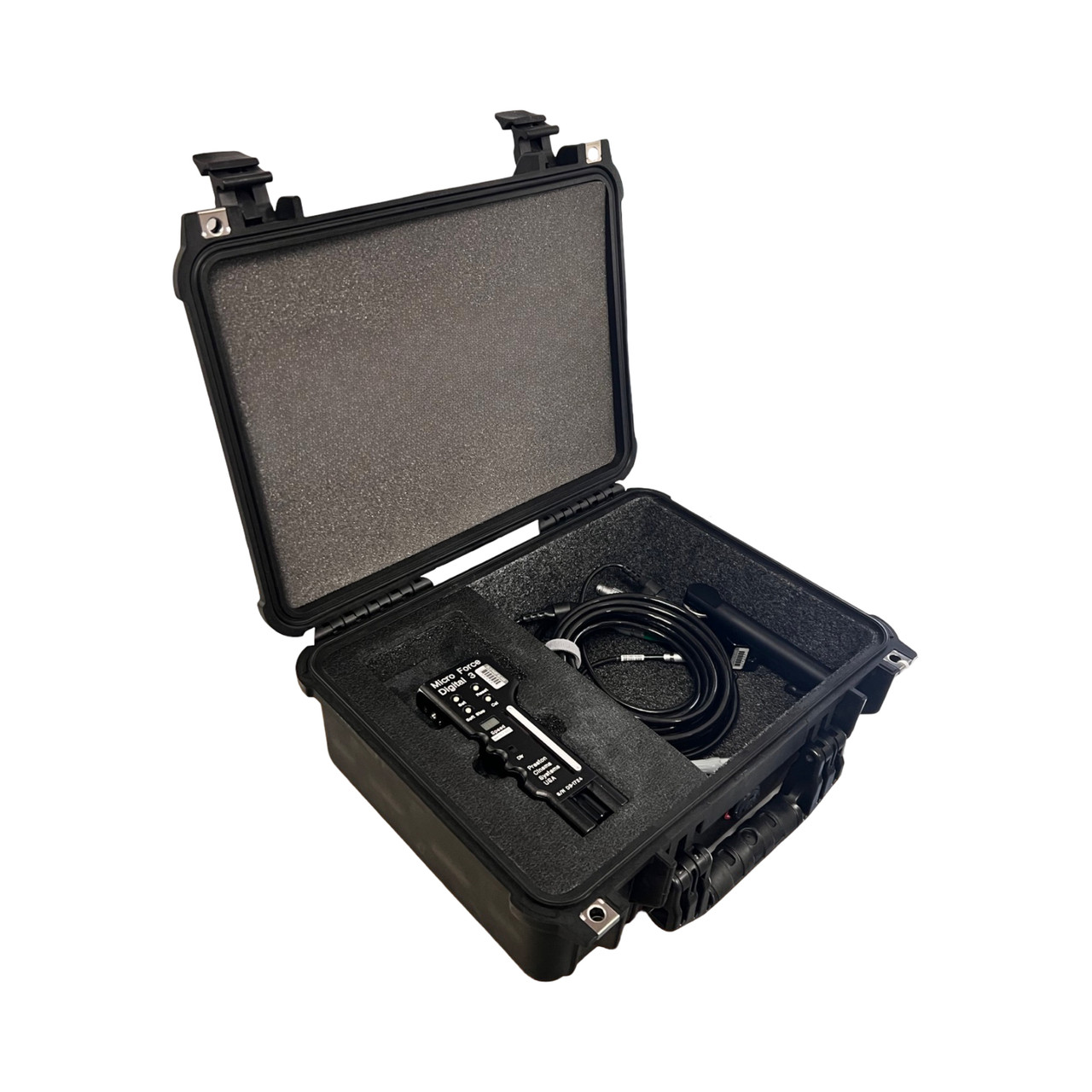 Micro Force Unit with Rosette Bracket attached, and accessory compartment in Pelican 1450