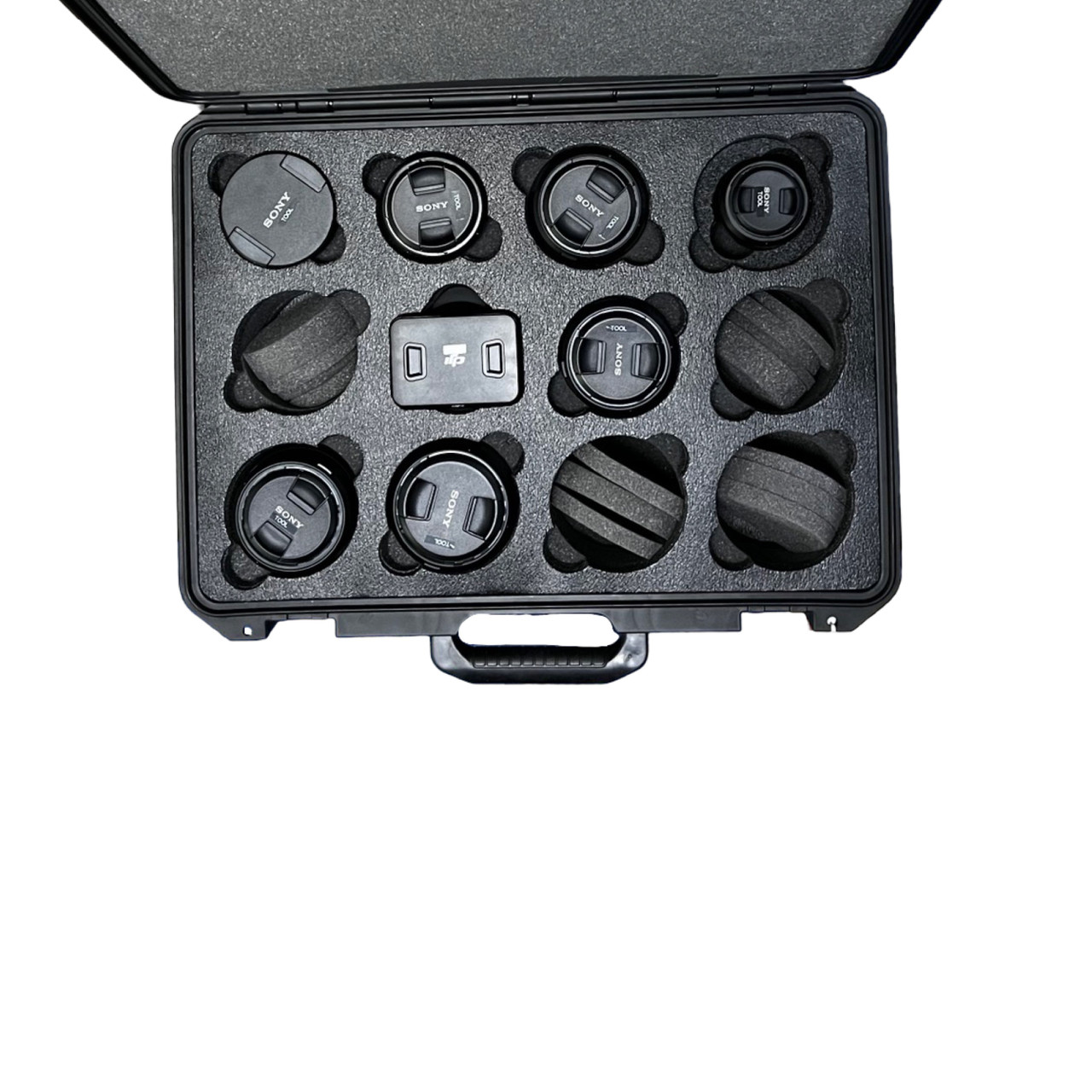 Sony G-Master 14mm T1.8 Sony FE 20mm f1.8 G Lens Sony G-Master 24mm T1.4 Sony FE 28 f2 Lens Sony G-Master 35mm T1.4 Sony G-Master 50mm T1.4 Sony G-Master 85mm T1.4  (8 hole vertical) in IM2600 Pelican Case