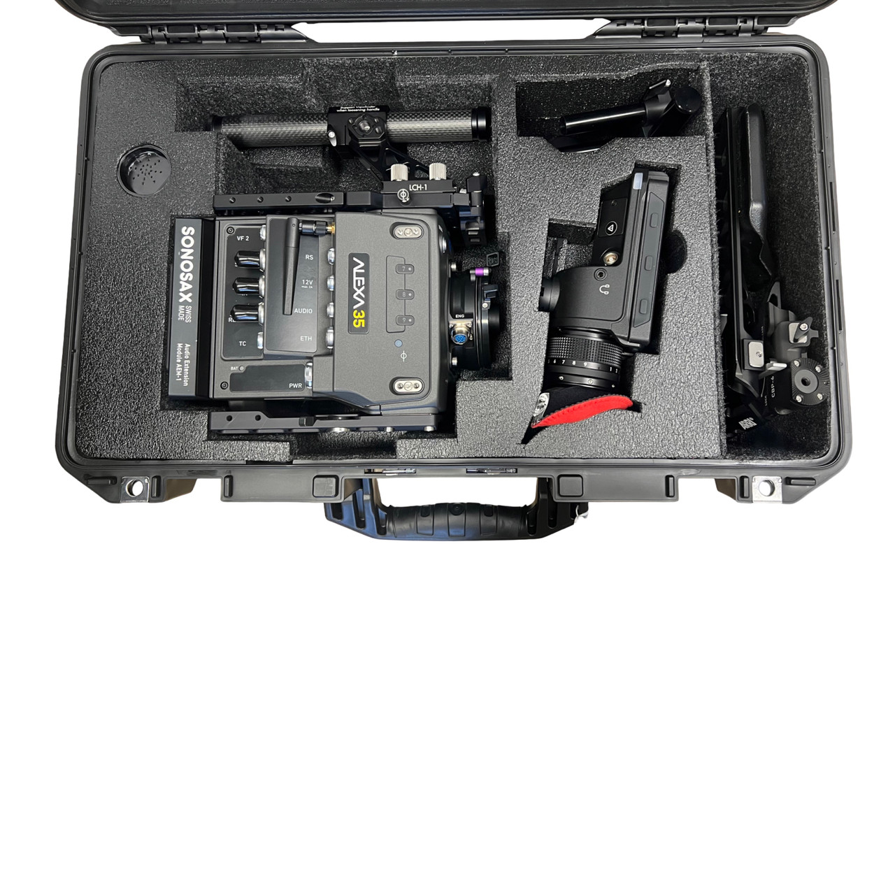 Arri 35 with lightweight carbon fiber top handle and other
