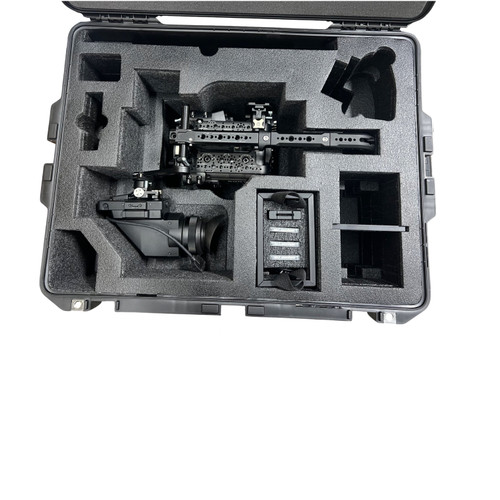 Sony BURANO camera with Cage Tilta, Chroziel, Bright Tangerine Wooden Camera Custom Foam Insert for cinema camera — with fitt