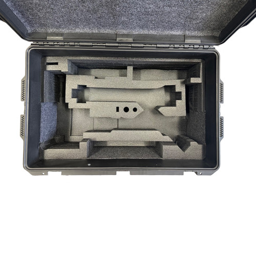 Pelican Trinity 2 Sled and Arm Case. Custom foam in IM2975 Custom Foam Insert for production support gear — with fitted foam