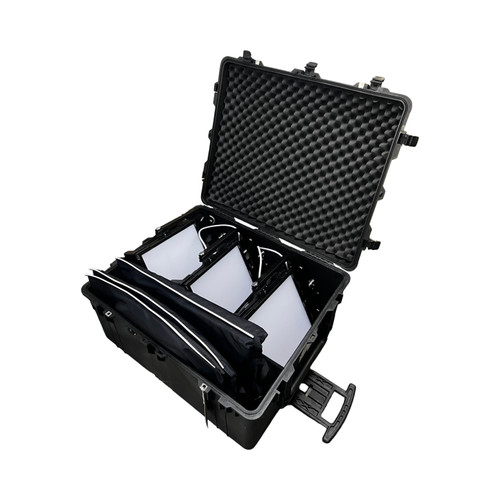 Light Panels, 3- Power supplies, 3- soft boxes in Pelican 1690 case with custom dividers 