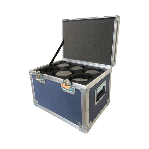 Universal Vertical 6-Lens Case — 4-1/4″ Holes in black, with the foam insert visible — representative photo of the same case.