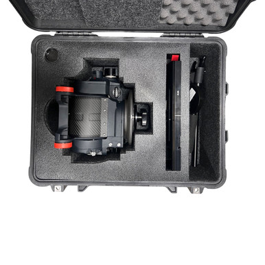 Open Pelican case with custom-cut foam for the OConnor 2560 Fluid Head