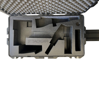 Steadicam with Transvideo monitor attached, Volt and additional space for Hill Bracket. Custom foam in for Pelican 1615