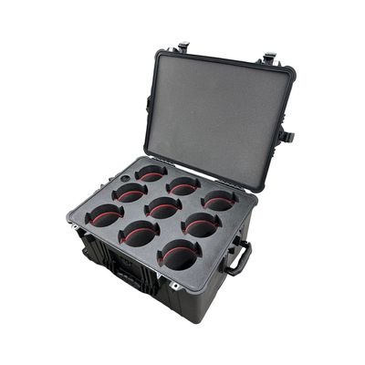Rolling Pelican case with foam cut for nine lenses