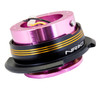 NRG Quick Release Kit Gen 2.9 Dual Strip Edition - Pink Body / Black Ring w/ Chrome Gold  Horizontal Stripes