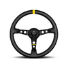 Momo - Mod. 07, 350mm Round Black Suede/Leather Grip Shape Racing Steering Wheel in Single Yellow Strip