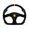 Momo - MOD. 30, Flat Bottom 320mm Black Suede Racing Steering Wheels in Signal Yellow Stripe - Black Anodized Finish